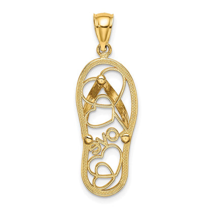 14k Yellow Gold Multi Heart Love Flip-Flop w/ Pink and White Enamel Charm