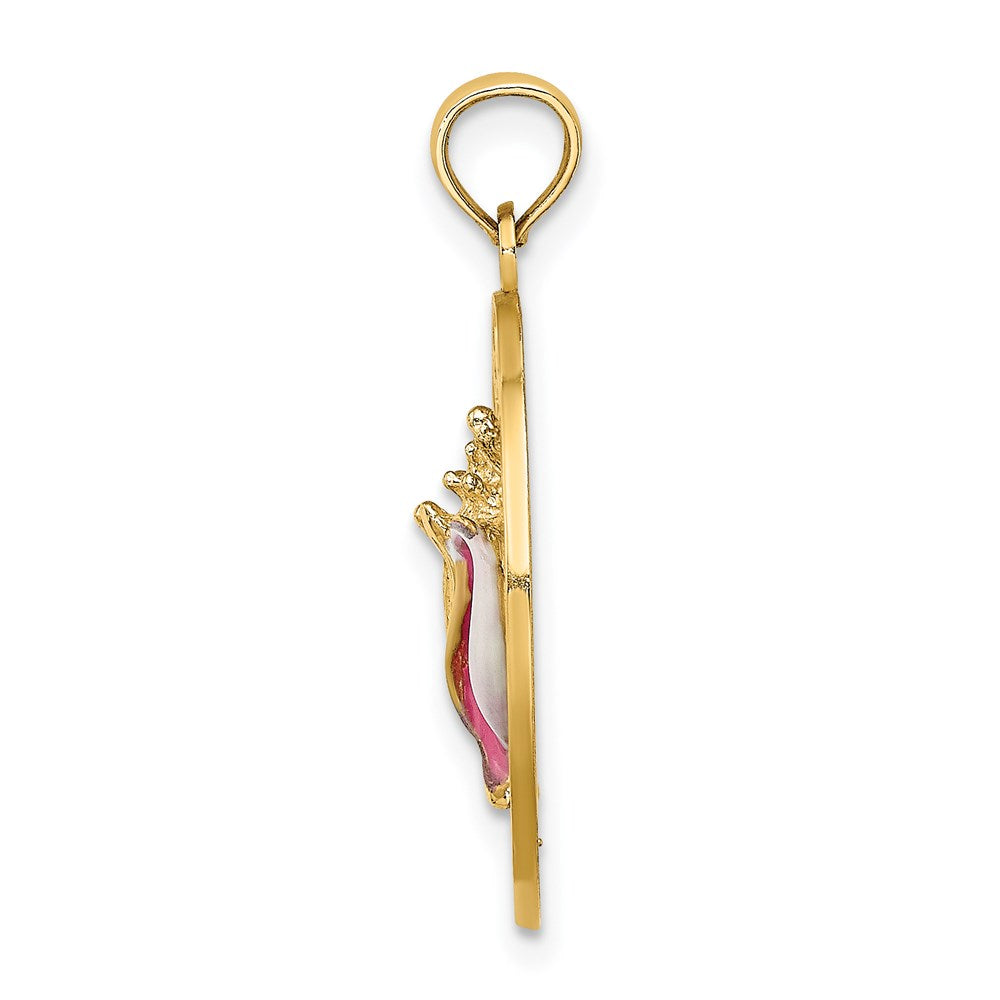 14k Yellow Gold SARASOTA Circle w/ Enamel Conch Shell Charm
