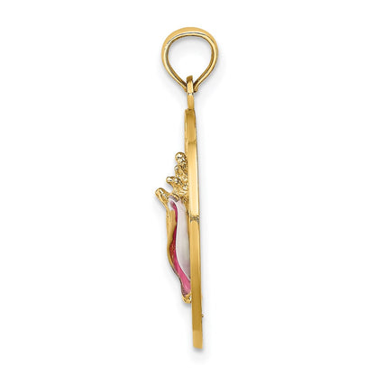 14k Yellow Gold SARASOTA Circle w/ Enamel Conch Shell Charm