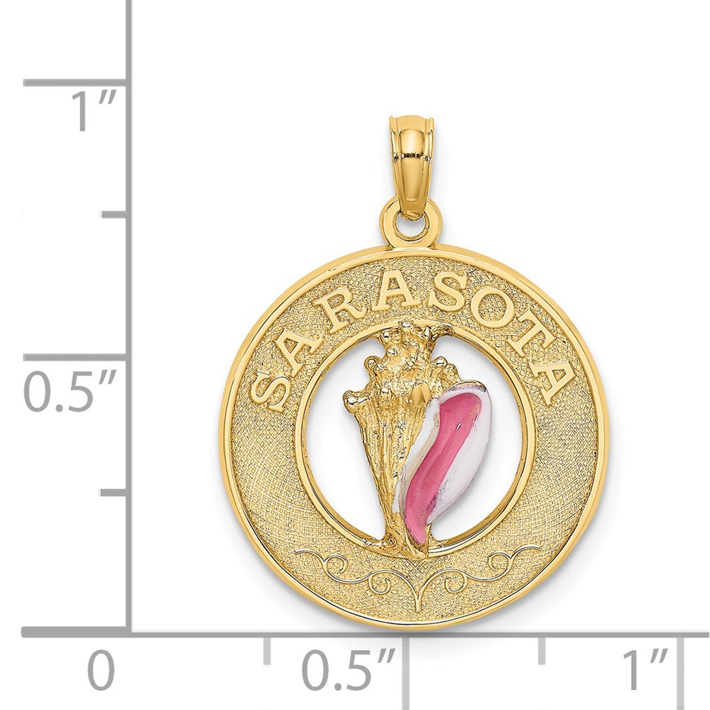 14k Yellow Gold SARASOTA Circle w/ Enamel Conch Shell Charm