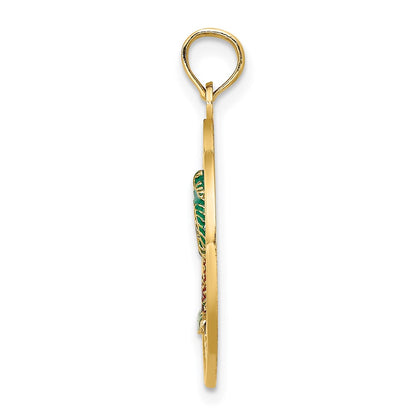 14k Yellow Gold SARASOTA Circle w/ Enamel Palm Tree Charm