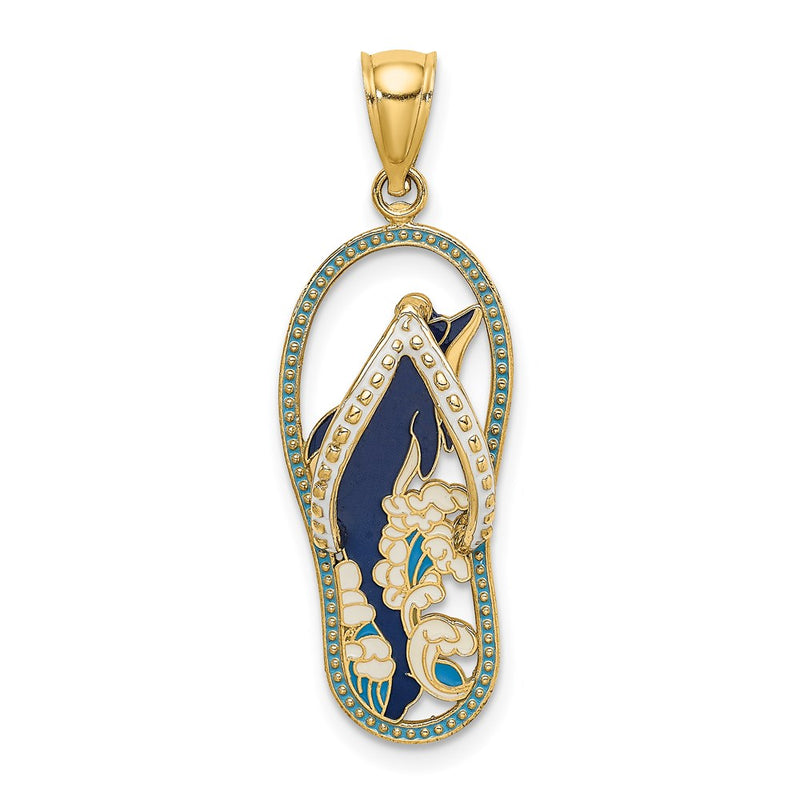 14k Yellow Gold Enamel Dolphin Flip-Flop Charm