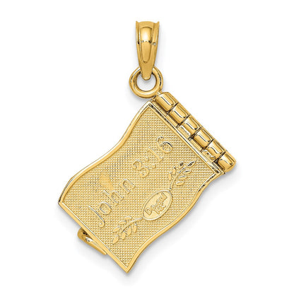 14k Yellow Gold 3-D Enameled John 3:16 Book W/Moveable Pages Charm