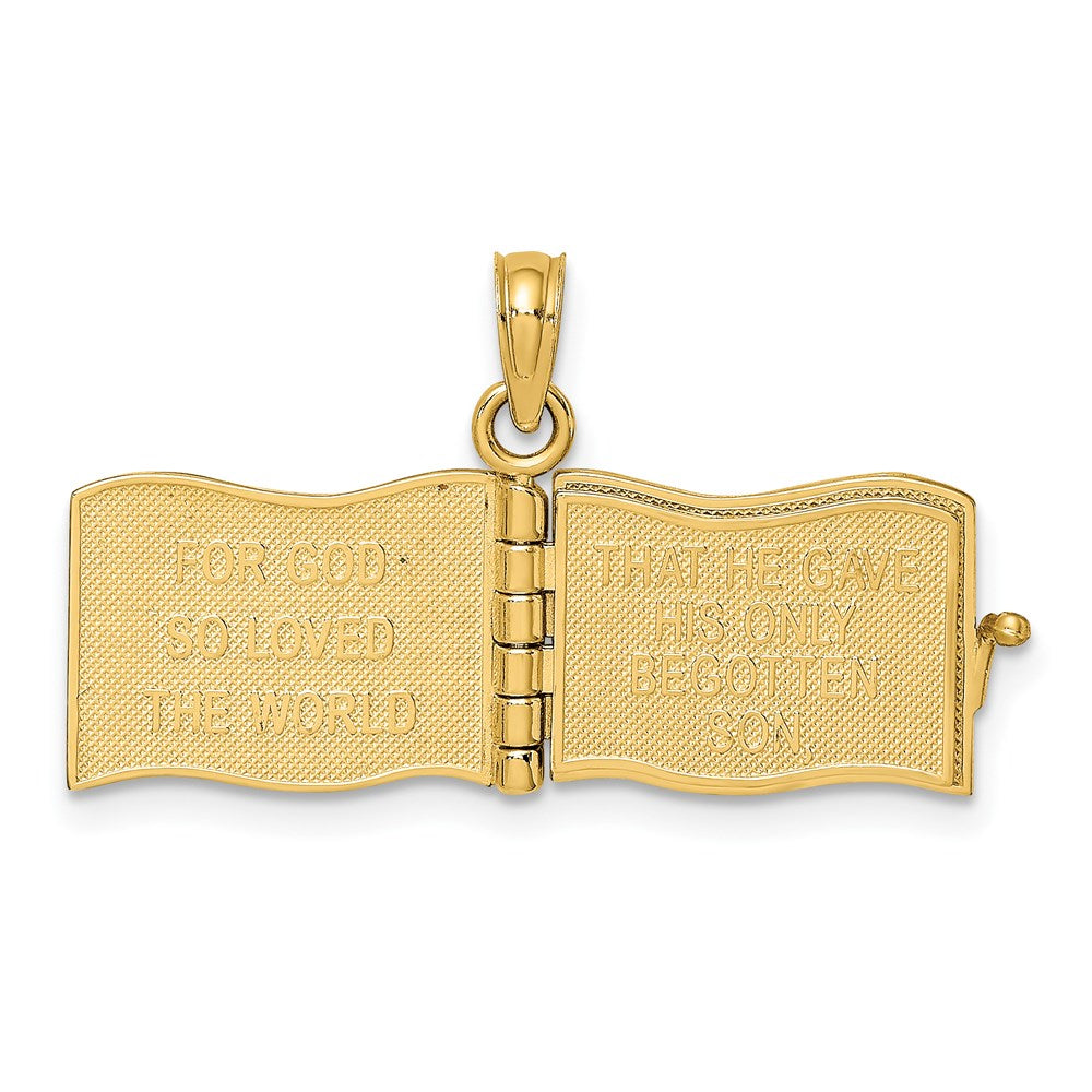 14k Yellow Gold 3-D Enameled John 3:16 Book W/Moveable Pages Charm