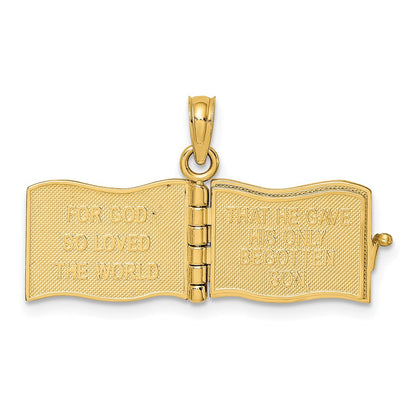 14k Yellow Gold 3-D Enameled John 3:16 Book W/Moveable Pages Charm