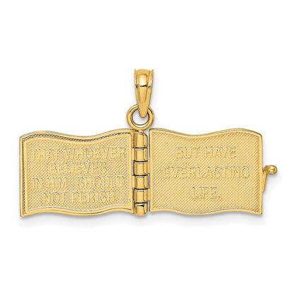 14k Yellow Gold 3-D Enameled John 3:16 Book W/Moveable Pages Charm