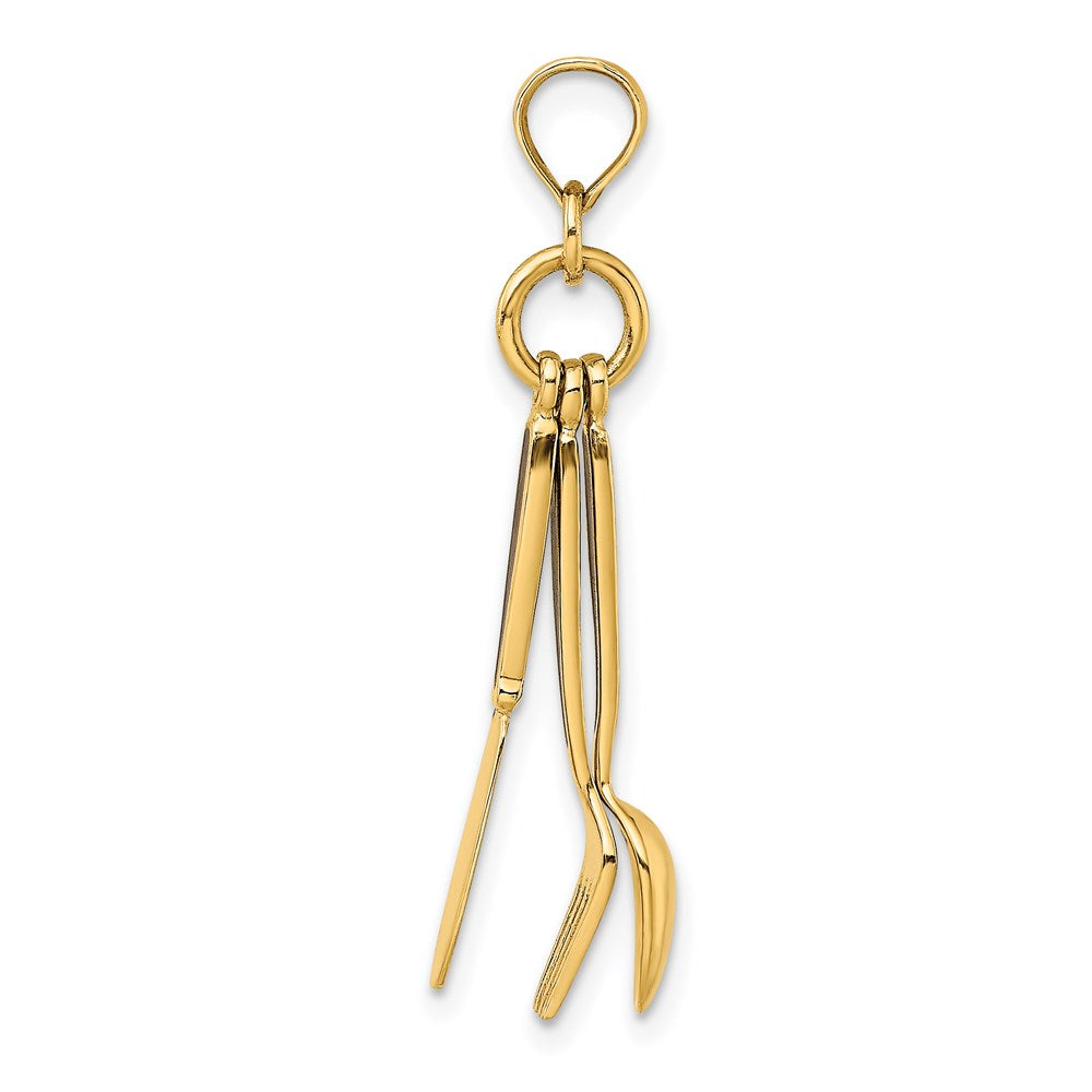 14k Yellow Gold 3-D Enamel Knife Fork Spoon Moveable Charm