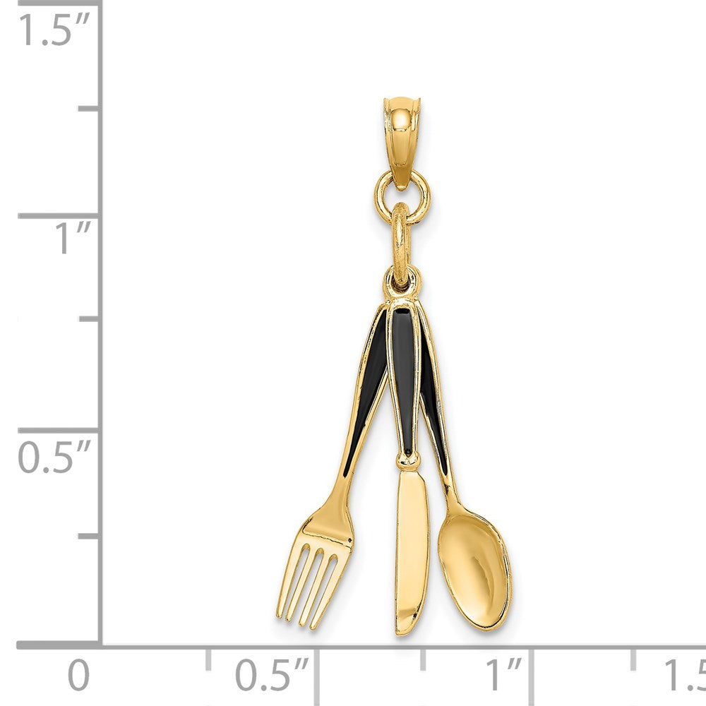 14k Yellow Gold 3-D Enamel Knife Fork Spoon Moveable Charm