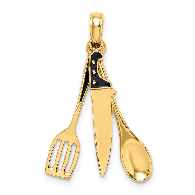 14k Yellow Gold 3-D Enamel Butcher Knife Spoon and Spatula Moveable Charm
