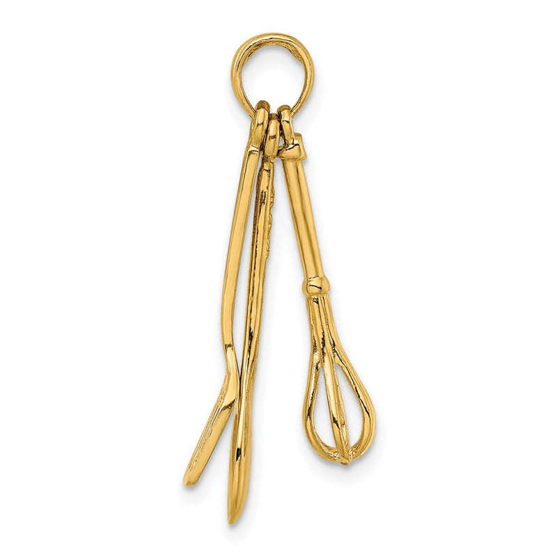 14k Yellow Gold 3-D Enamel Spatula Wooden Spoon Whisk Moveable Charm