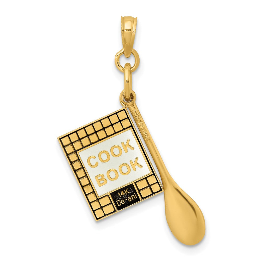 14k Yellow Gold 3-D Cook Book W/ Black Enamel and Spoon Charm