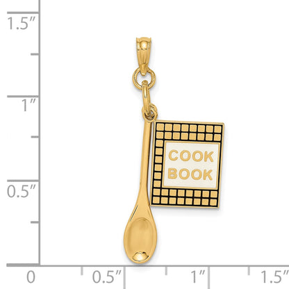 14k Yellow Gold 3-D Cook Book W/ Black Enamel and Spoon Charm