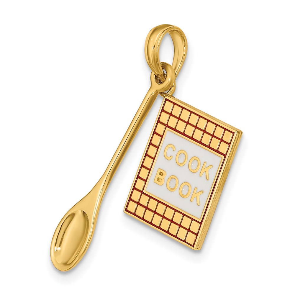 14k Yellow Gold W/Enamel 3-D Cook Book and Spoon Charm