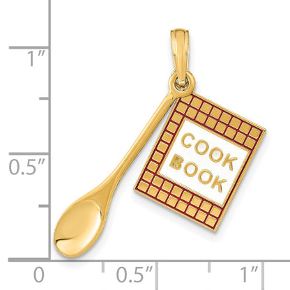 14k Yellow Gold W/Enamel 3-D Cook Book and Spoon Charm