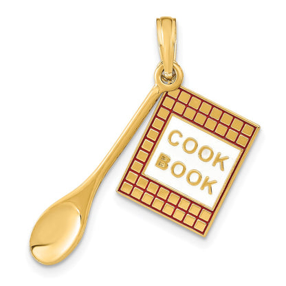 14k Yellow Gold W/Enamel 3-D Cook Book and Spoon Charm