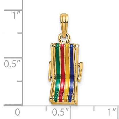 14k Yellow Gold 3-D Moveable Multi-Color Beach Lounge Chair Charm