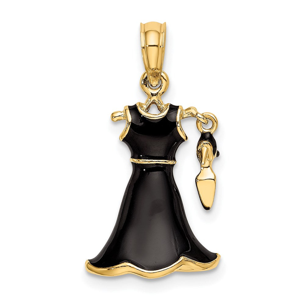 14k Yellow Gold 3-D Moveable Enamel Black Dress w/ Shoe Charm