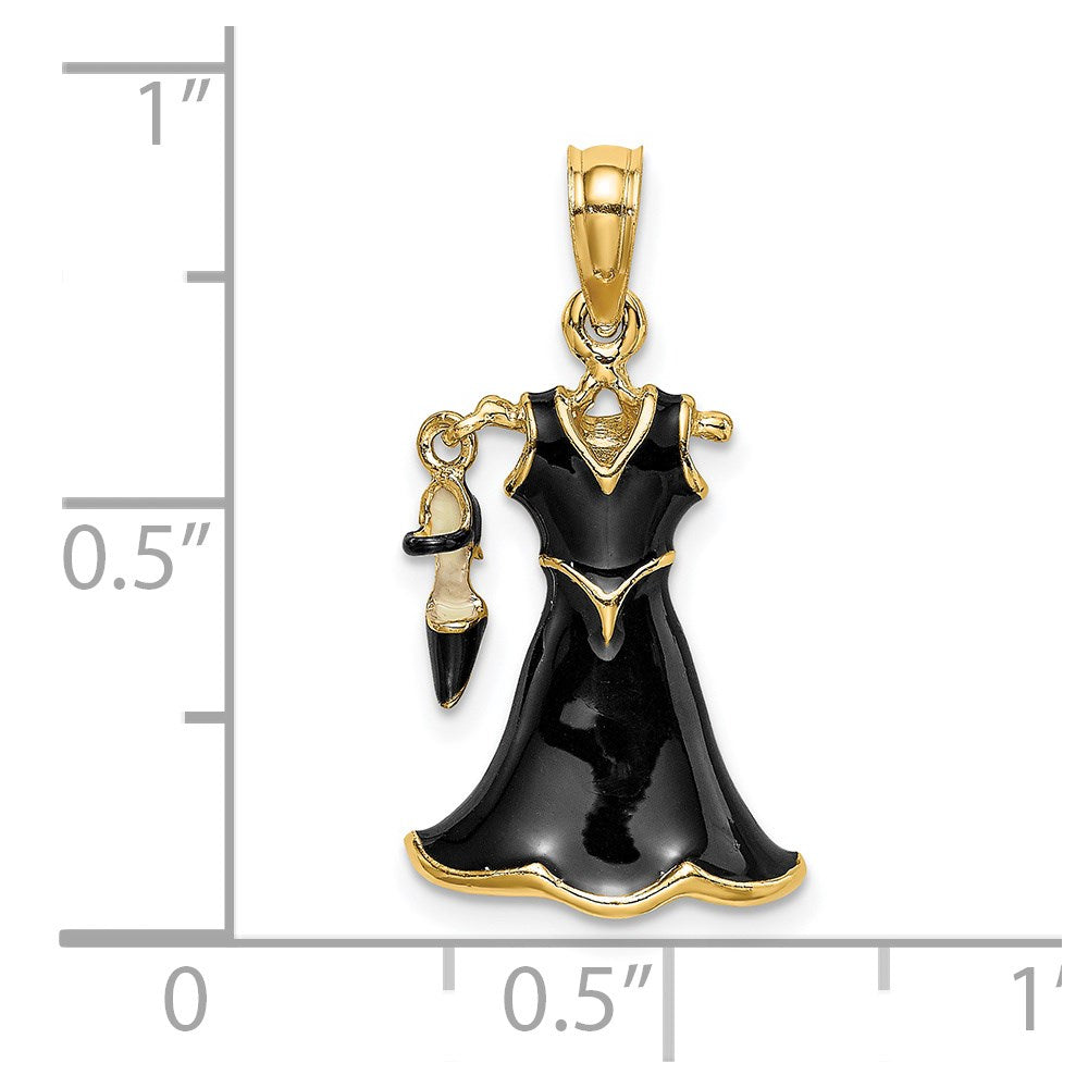 14k Yellow Gold 3-D Moveable Enamel Black Dress w/ Shoe Charm