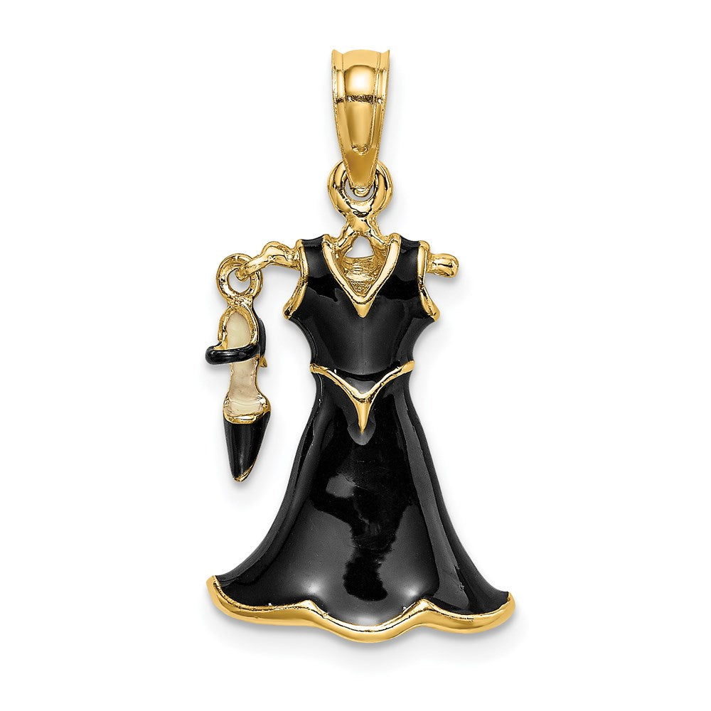 14k Yellow Gold 3-D Moveable Enamel Black Dress w/ Shoe Charm