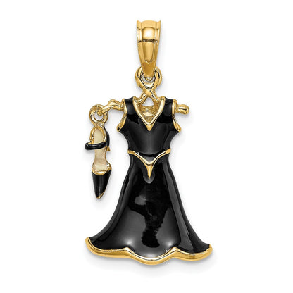 14k Yellow Gold 3-D Moveable Enamel Black Dress w/ Shoe Charm