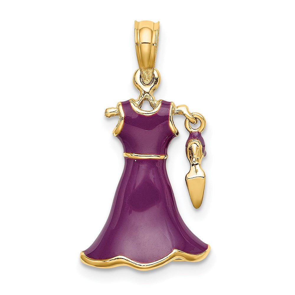 14k Yellow Gold 3-D Moveable Enamel Purple Dress w/Shoe Charm