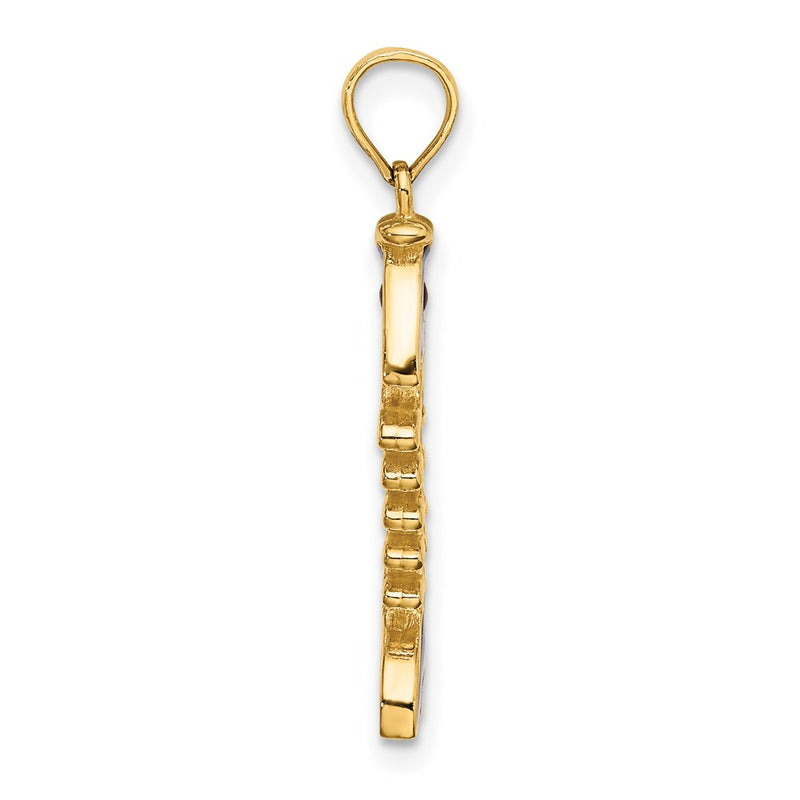 14k Yellow Gold 3D  Blue Enamel Fish Bone Charm
