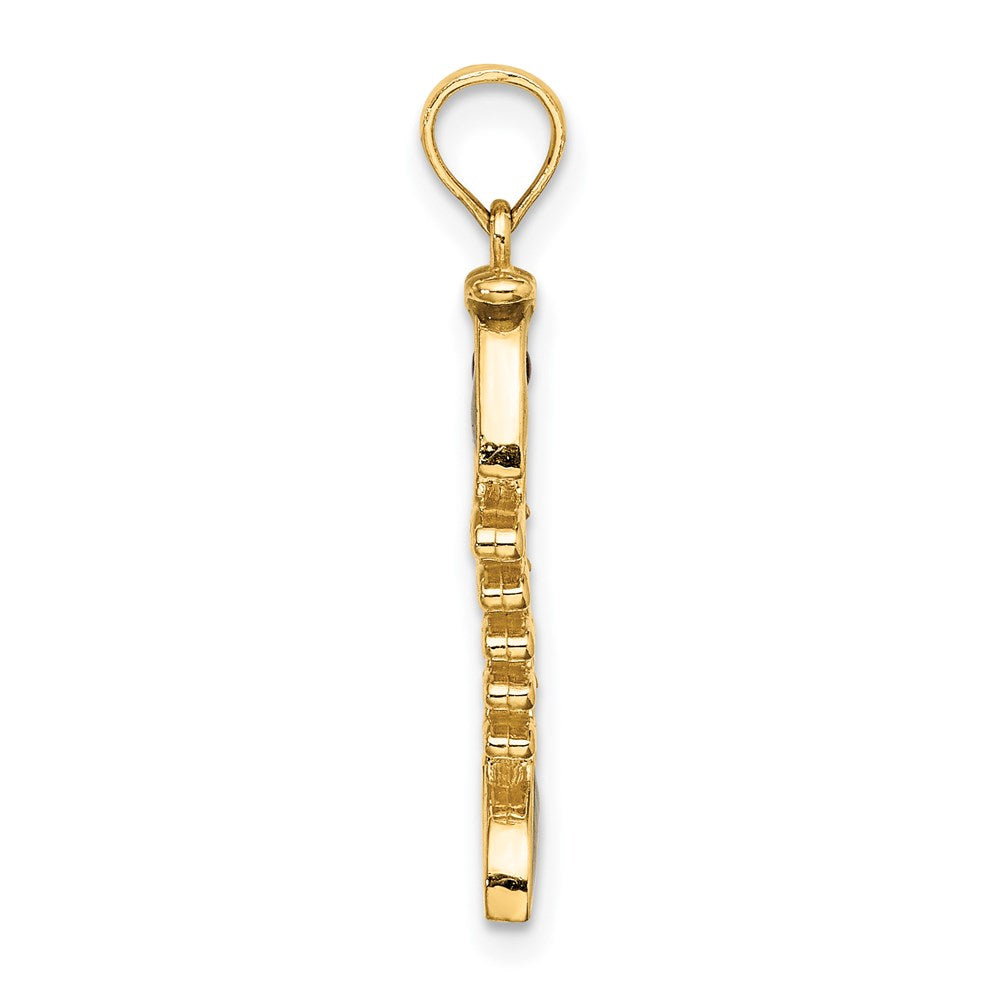 14k Yellow Gold 3D  Green Enamel Fish Bone Charm