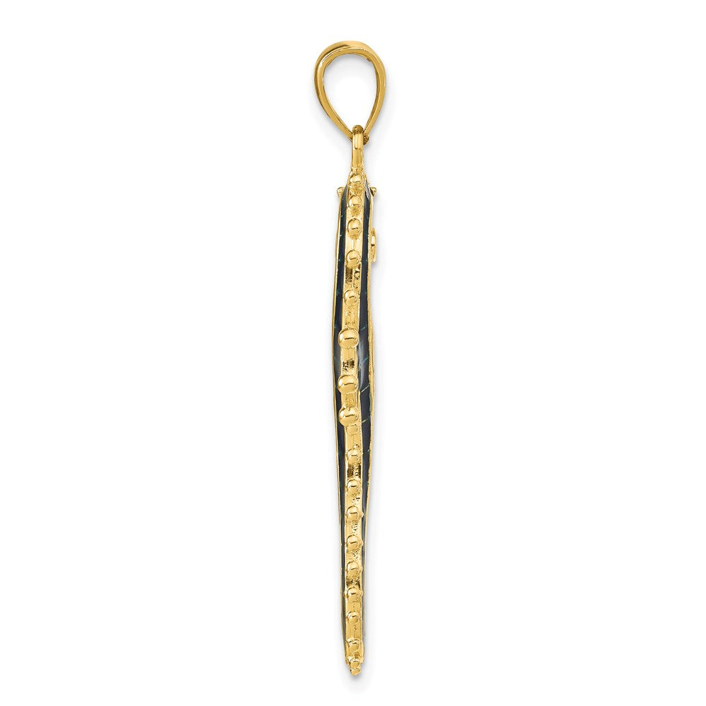 14k Yellow Gold  3D Enameled Seahorse Pendant