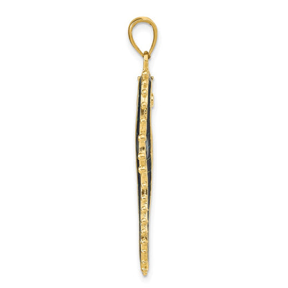14k Yellow Gold  3D Enameled Seahorse Pendant