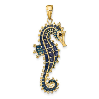14k Yellow Gold  3D Enameled Seahorse Pendant
