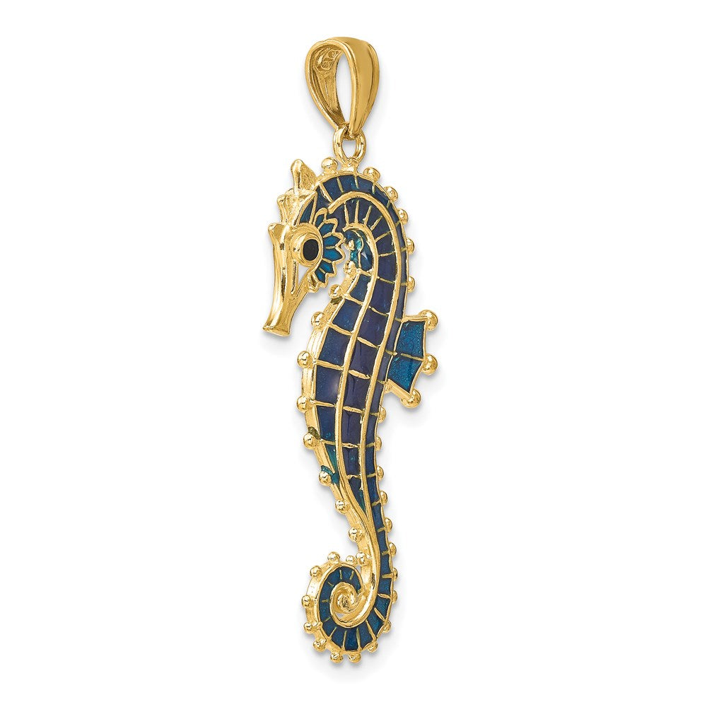 14k Yellow Gold  3D Enameled Seahorse Pendant