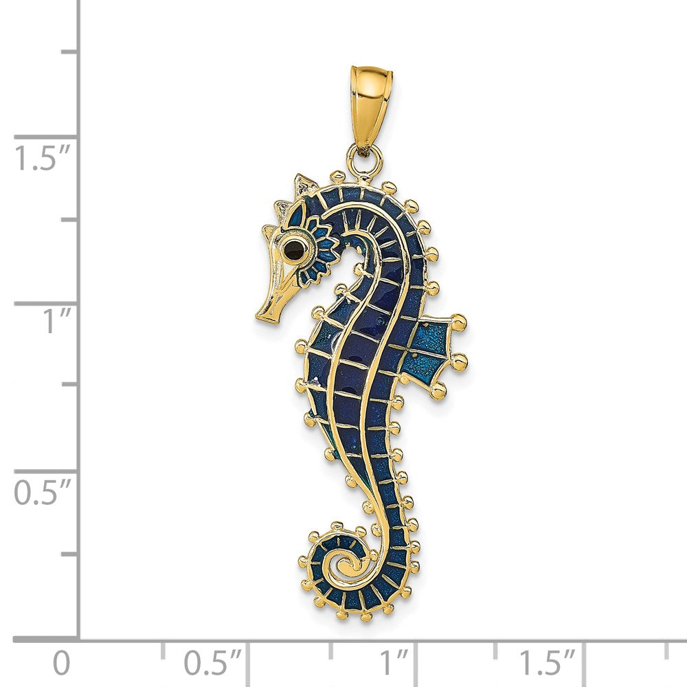 14k Yellow Gold  3D Enameled Seahorse Pendant