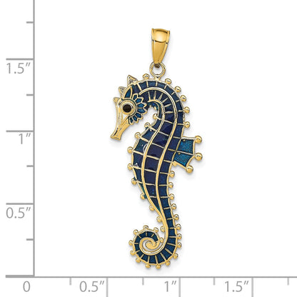 14k Yellow Gold  3D Enameled Seahorse Pendant