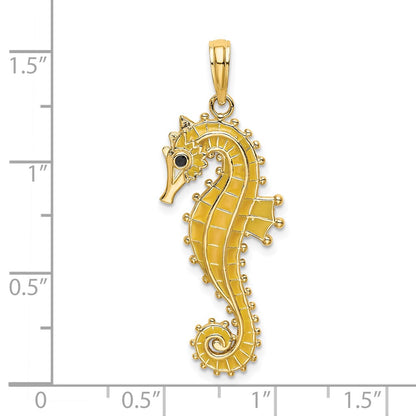 14k Yellow Gold 3-D Enamel Seahorse Charm