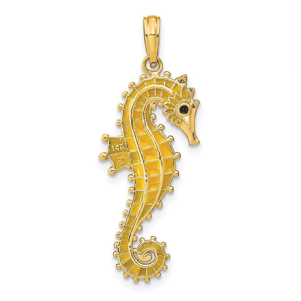 14k Yellow Gold 3-D Yellow Enamel Seahorse Charm