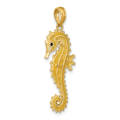 14k Yellow Gold 3-D Yellow Enamel Seahorse Charm
