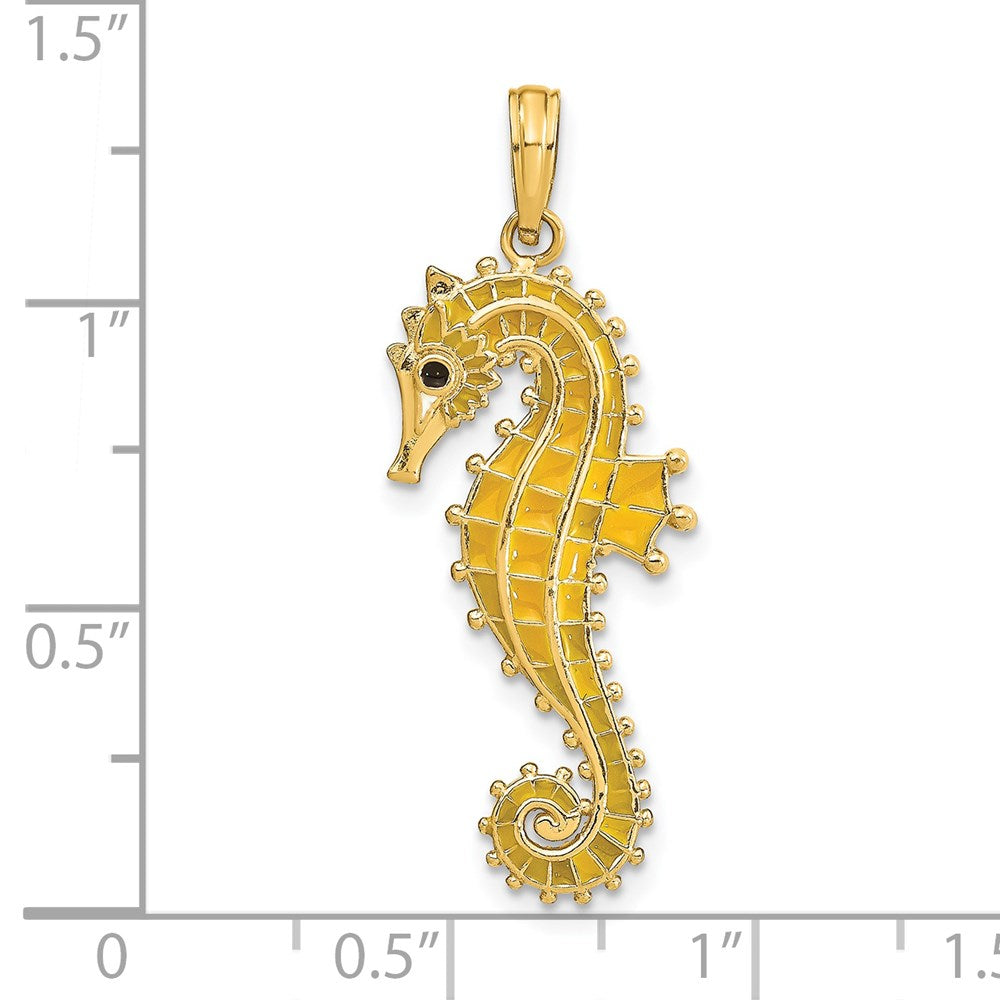 14k Yellow Gold 3-D Yellow Enamel Seahorse Charm