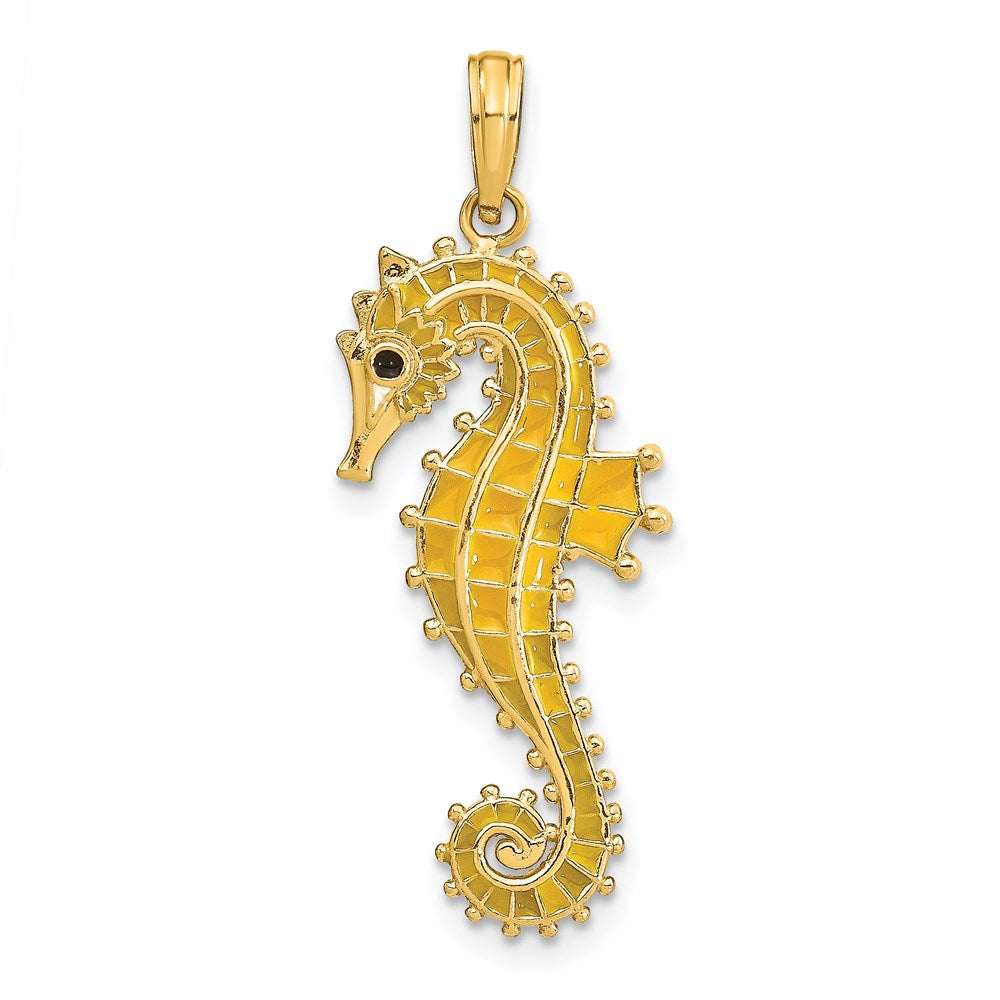 14k Yellow Gold 3-D Yellow Enamel Seahorse Charm