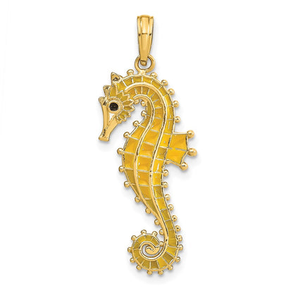 14k Yellow Gold 3-D Yellow Enamel Seahorse Charm