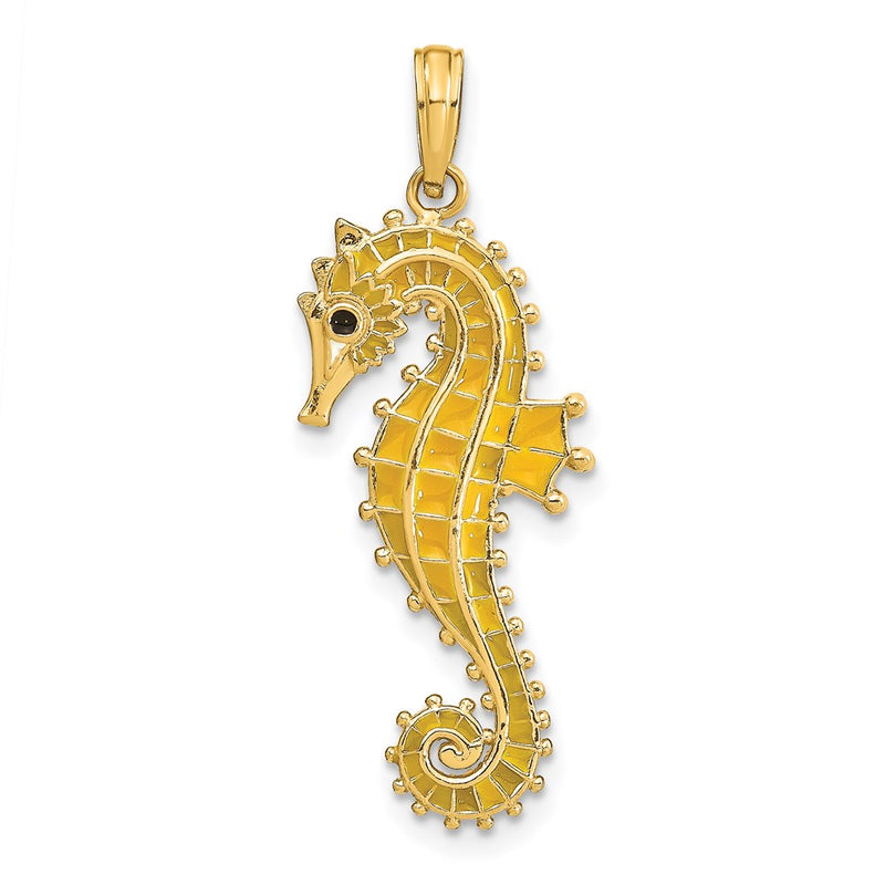 14k Yellow Gold 3-D Yellow Enamel Seahorse Charm