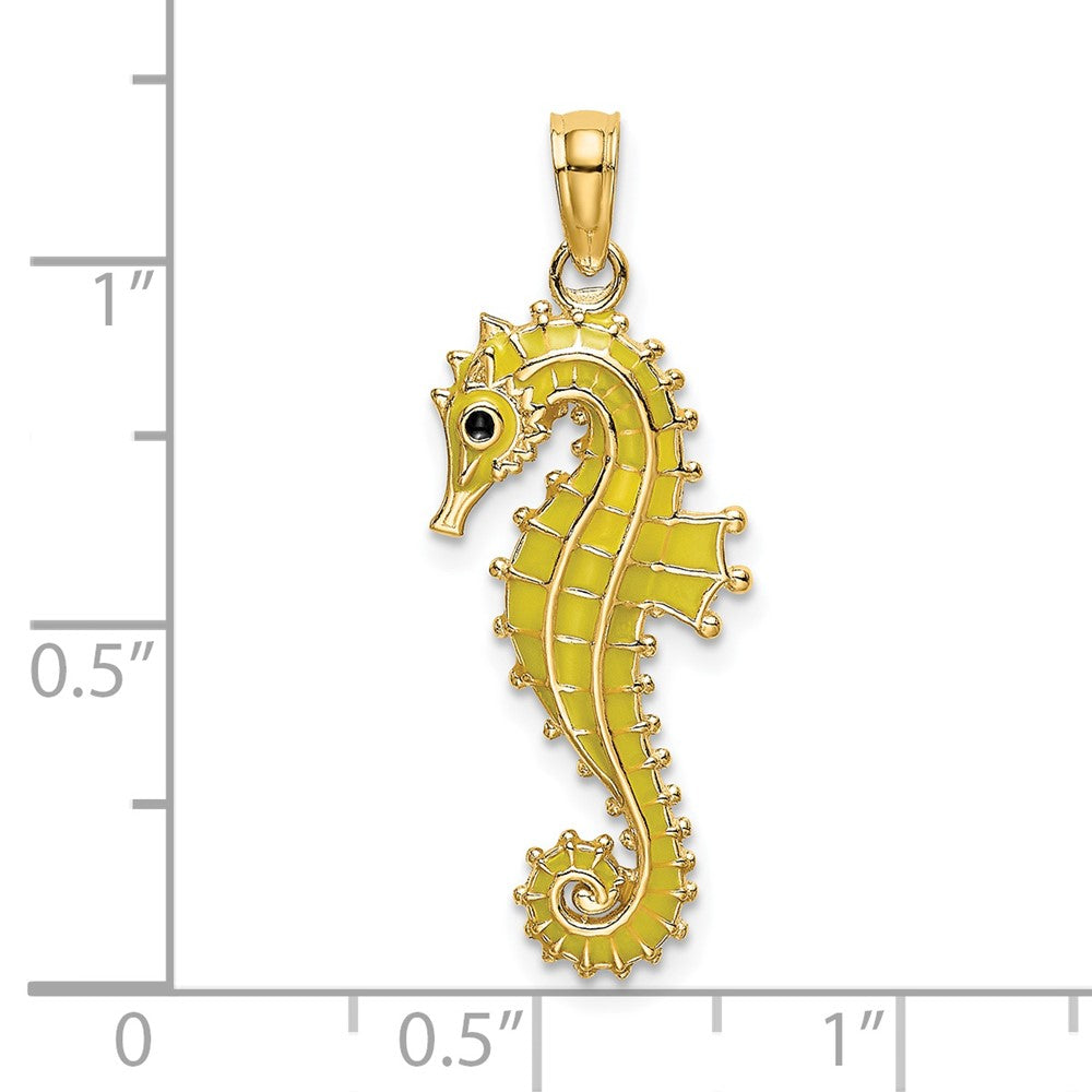 14k Yellow Gold 3-D Enamel Seahorse Charm