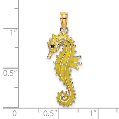 14k Yellow Gold 3-D Enamel Seahorse Charm
