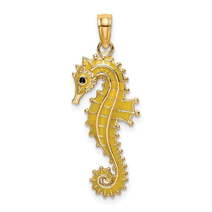 14k Yellow Gold 3-D Enamel Seahorse Charm