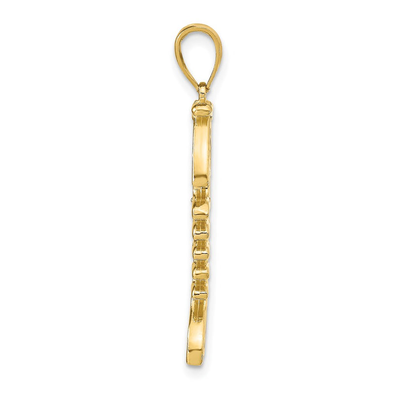 14k Yellow Gold 3D  Blue Enamel Fish Bone Pendant