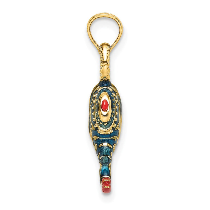 14k Yellow Gold w/ Enamel 3-D Textured Blue Genie Lamp Charm