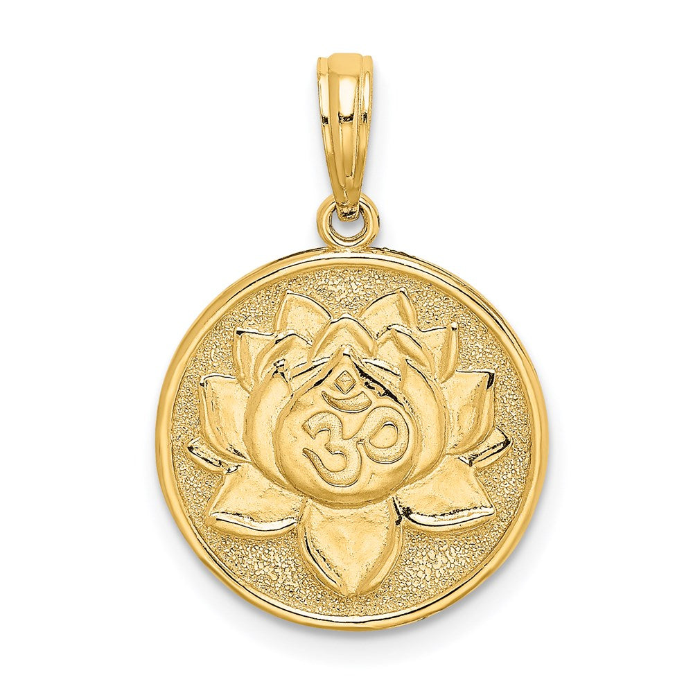 14k Yellow Gold Enameled Om w/Lotus Flower on Reverse Charm