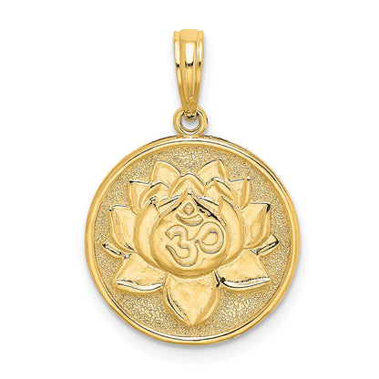 14k Yellow Gold Enameled Om w/Lotus Flower on Reverse Charm