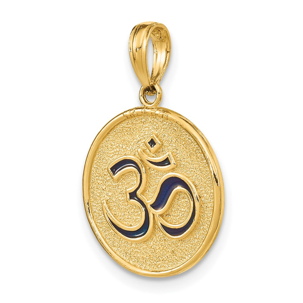 14k Yellow Gold Enameled Om w/Lotus Flower on Reverse Charm