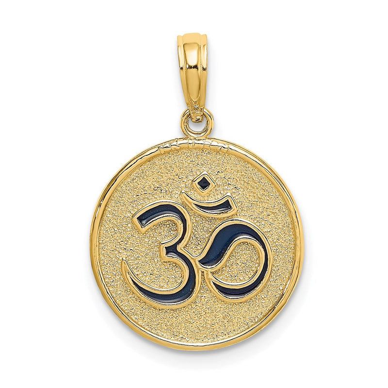 14k Yellow Gold Enameled Om w/Lotus Flower on Reverse Charm