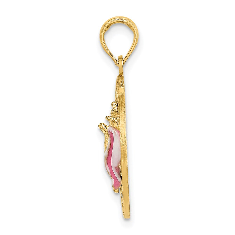 14k Yellow Gold Enamel Conch Shell w/ KEY WEST Circle Charm